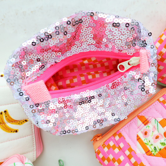 Sequin Boxy Pouch - sewing pattern and video tutorial